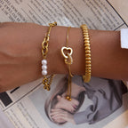 18K Gold Golden Haze Pearl Chain Cuff Bangle Bracelet Stack
