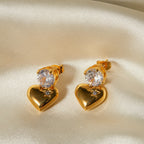 18K Gold Flirting Heart Drop Dangle CZ Earrings