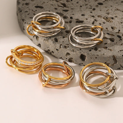 18K Gold and Silver Two Tone Connected Multi Layers Spinelli Stacking Rings