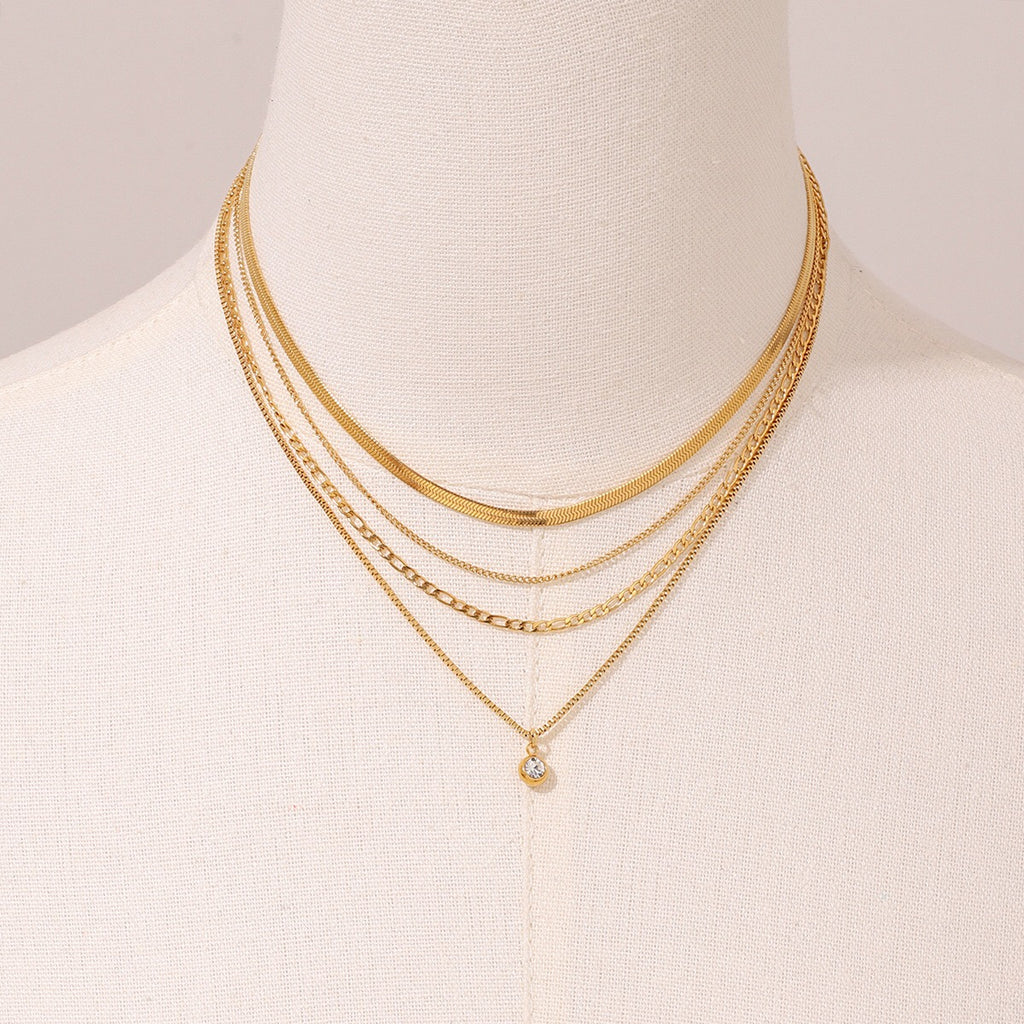 18K Gold North Star Herringbone Snake Chain Figaro Layered Necklace Set