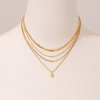 18K Gold North Star Herringbone Snake Chain Figaro Layered Necklace Set