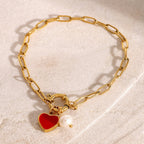 18K Gold Heart Chain Charm Bracelet