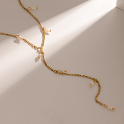 18K Gold Pearl Chain Lariat Necklace