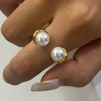 18K Gold Graceful Command Pearl Statement Cuff Ring
