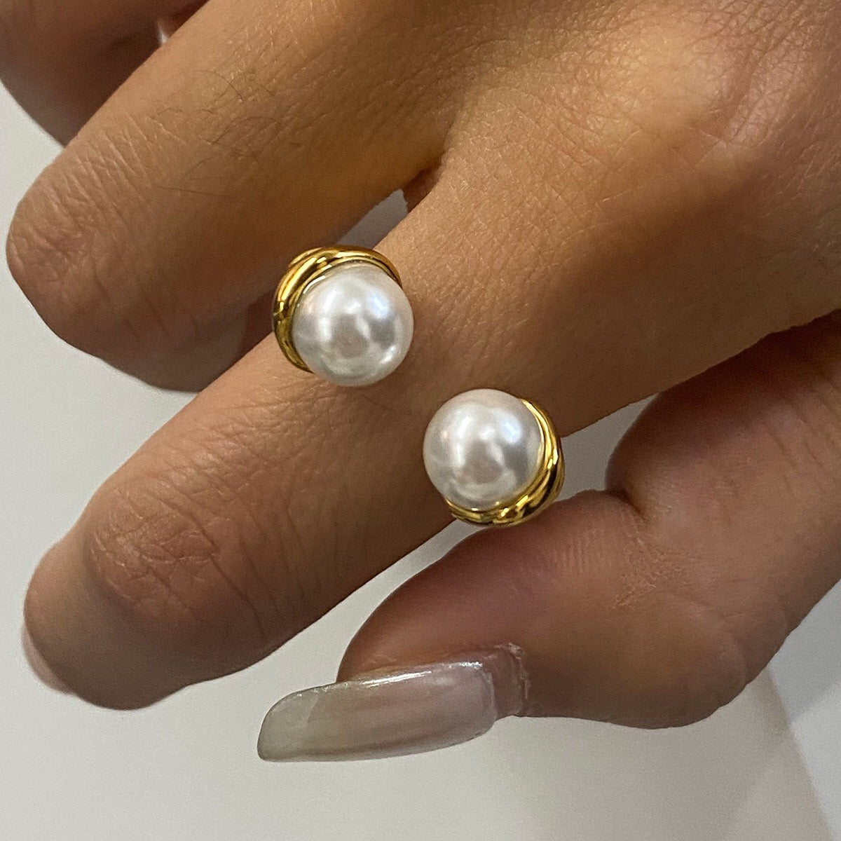 18K Gold Graceful Command Pearl Statement Cuff Ring