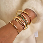 18K Gold Legacy Tennis Paper Clip Chain Emerald Eternity Bangle Bracelet Stack
