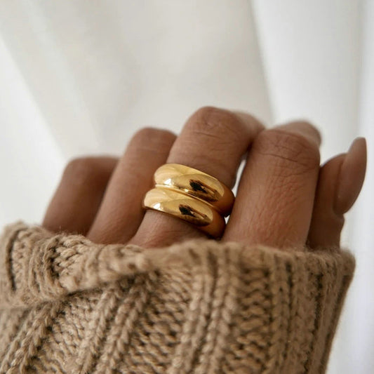 18K Gold Double Bubble Statement Band Ring