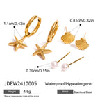 18K Gold Summer Seashell Studs Huggie Earrings Set