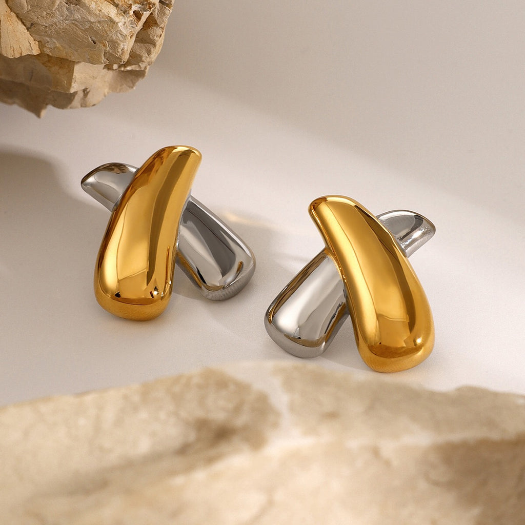 18K Gold Chunky X Statement Stud Earrings