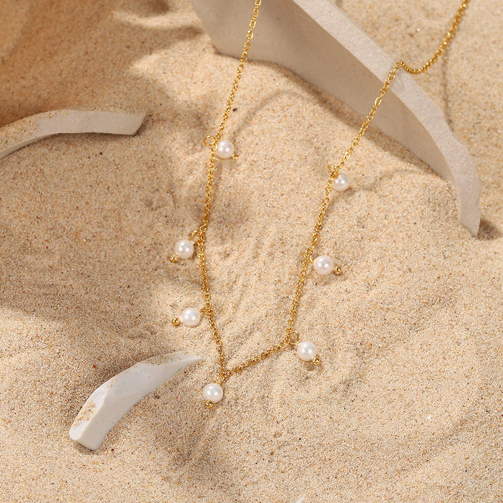 18K Gold Dainty Floating Pearl Chain Necklace