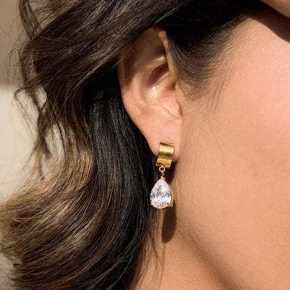 18K Gold Diamond Drip Small Hoop Dangle Huggie Earrings