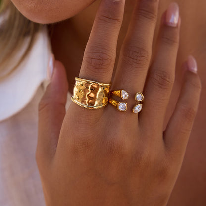 18K Gold Radiant Embrace CZ Statement Cuff Ring