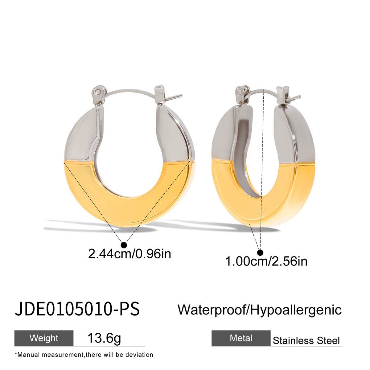 18K Gold and Silver Two Tone Duality Statement Hoop Earrings