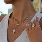 18K Gold Opal Forever Sun Pendant Statement Charm Necklace