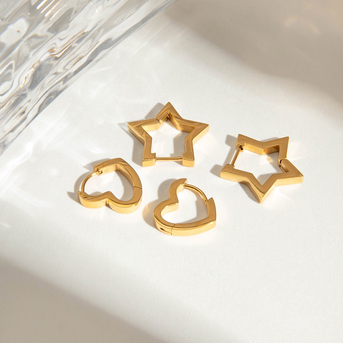 18K Gold Sweetheart Star Heart Small Hoop Huggie Earrings