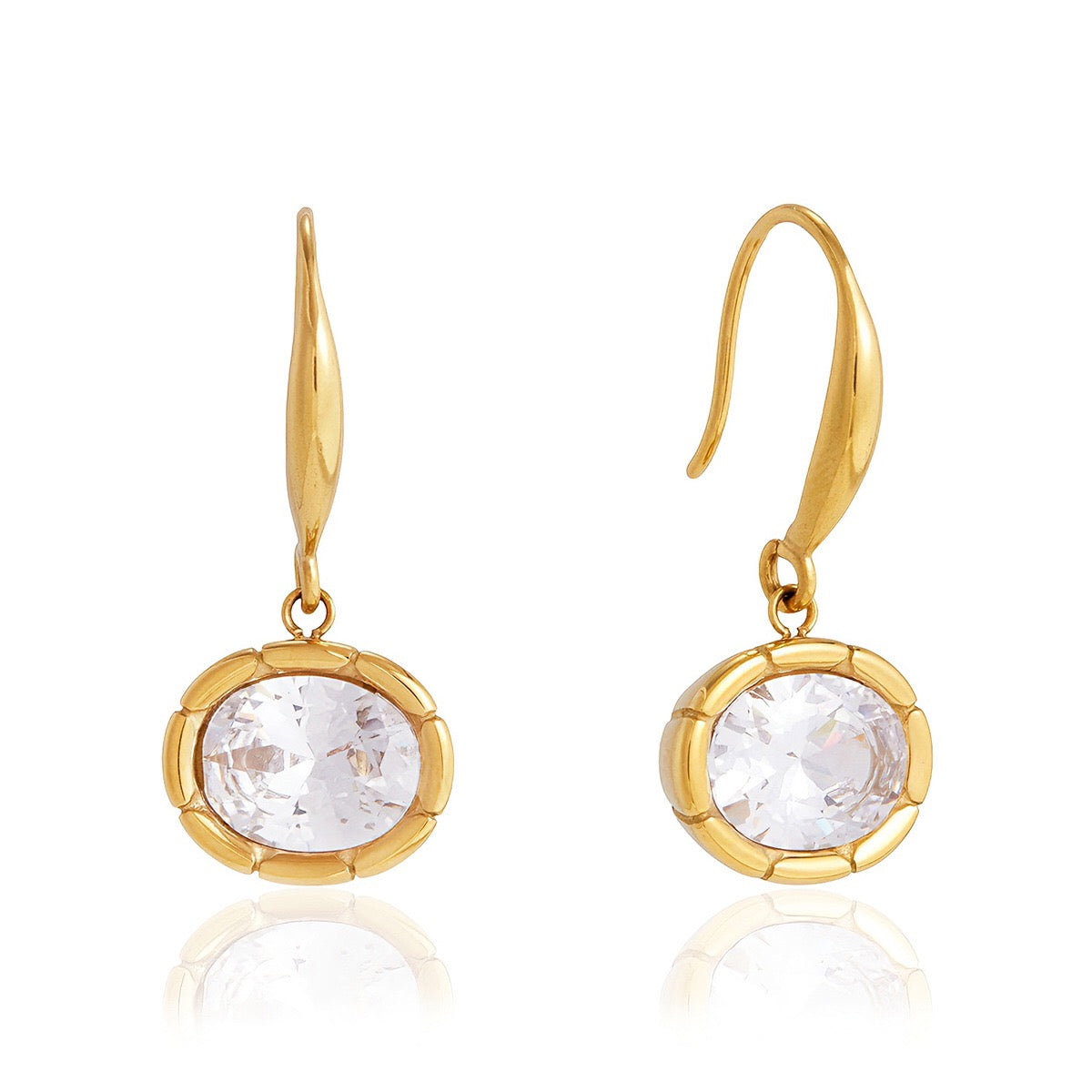 18K Gold Sway Bezel CZ Stone Dangle Earrings