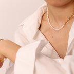 18K Gold Half Pearl Half Ball Chain Beaded Collar Necklace