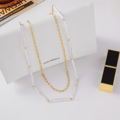 18K Gold Elegance Long Paper Clip Chain Layered Necklace Set