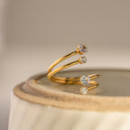 18K Gold Wandering Stars Cuff Ring