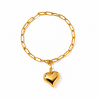 18K Gold Chunky Paperclip Chain Heart Necklace & Bracelet Set