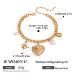 18K Gold Heart Locket Chunky Charm Bracelet