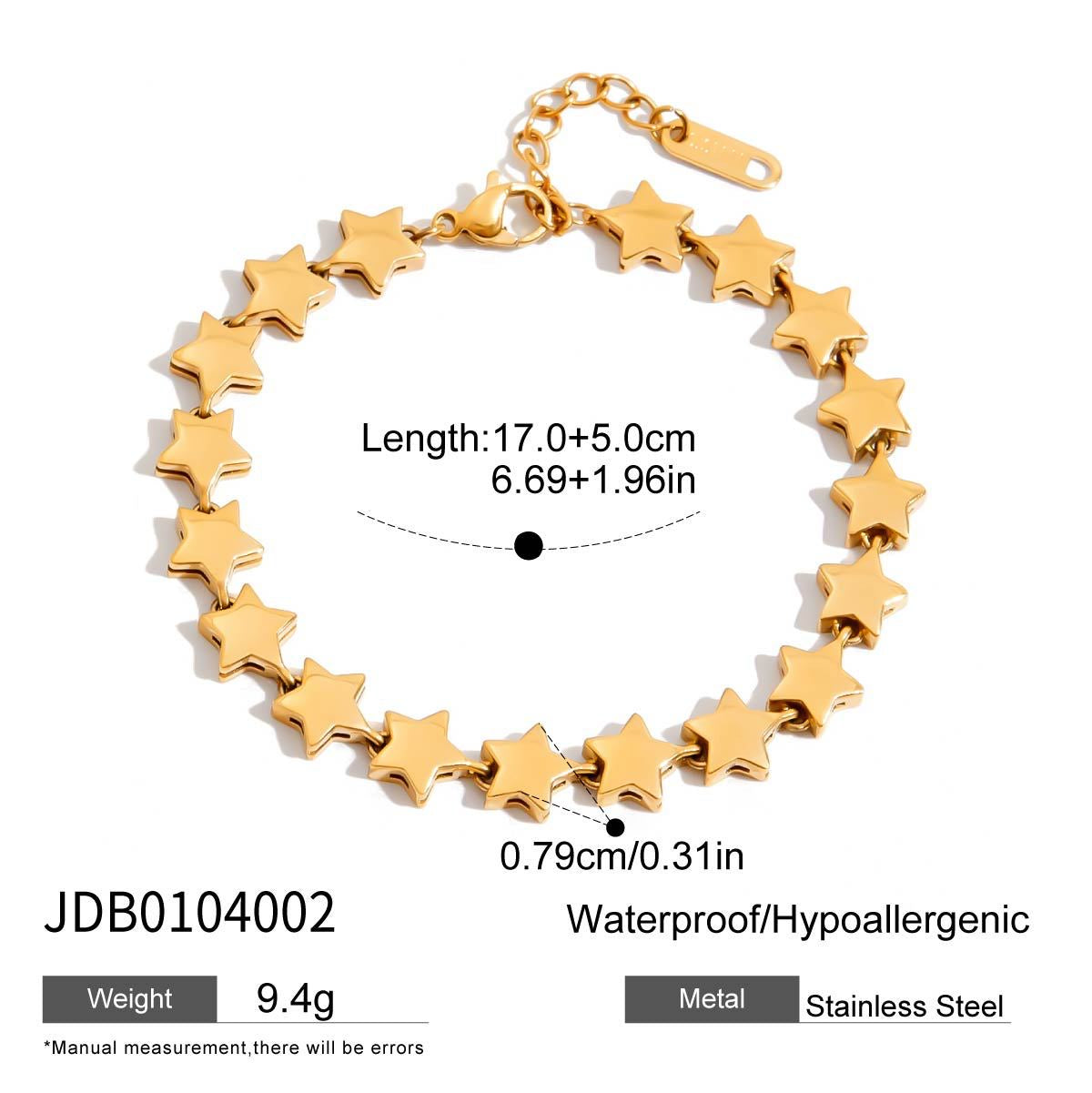 18K Gold Stars Align Dainty Chain Colorful Hearts Bracelet Stack