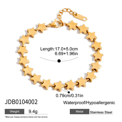 18K Gold Stars Align Dainty Chain Colorful Hearts Bracelet Stack