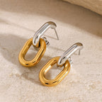 18K Gold and Silver Two Tone Knockout Hoop Dangle Earrings