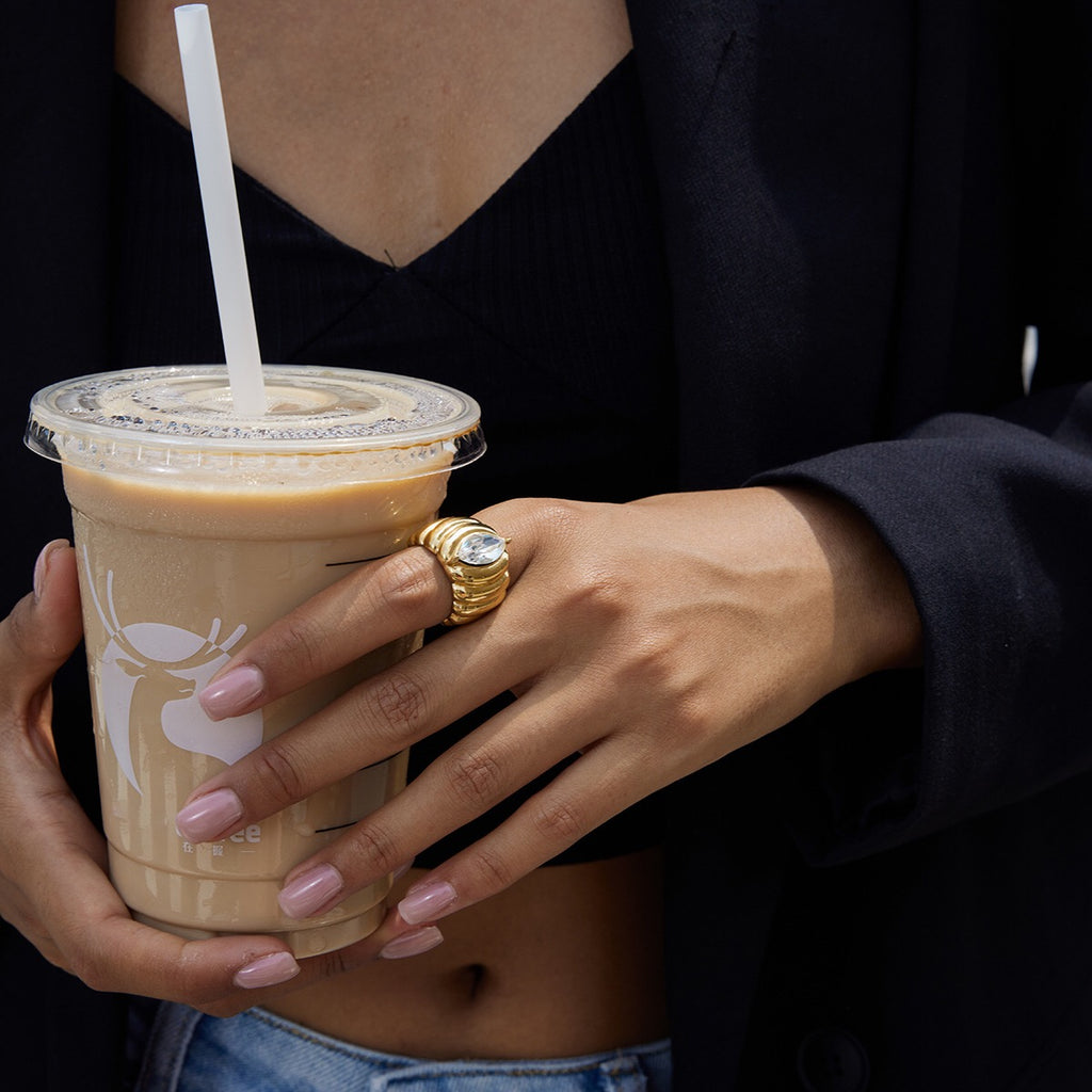 18K Gold Pumpkin Latte Stacking Rings Set