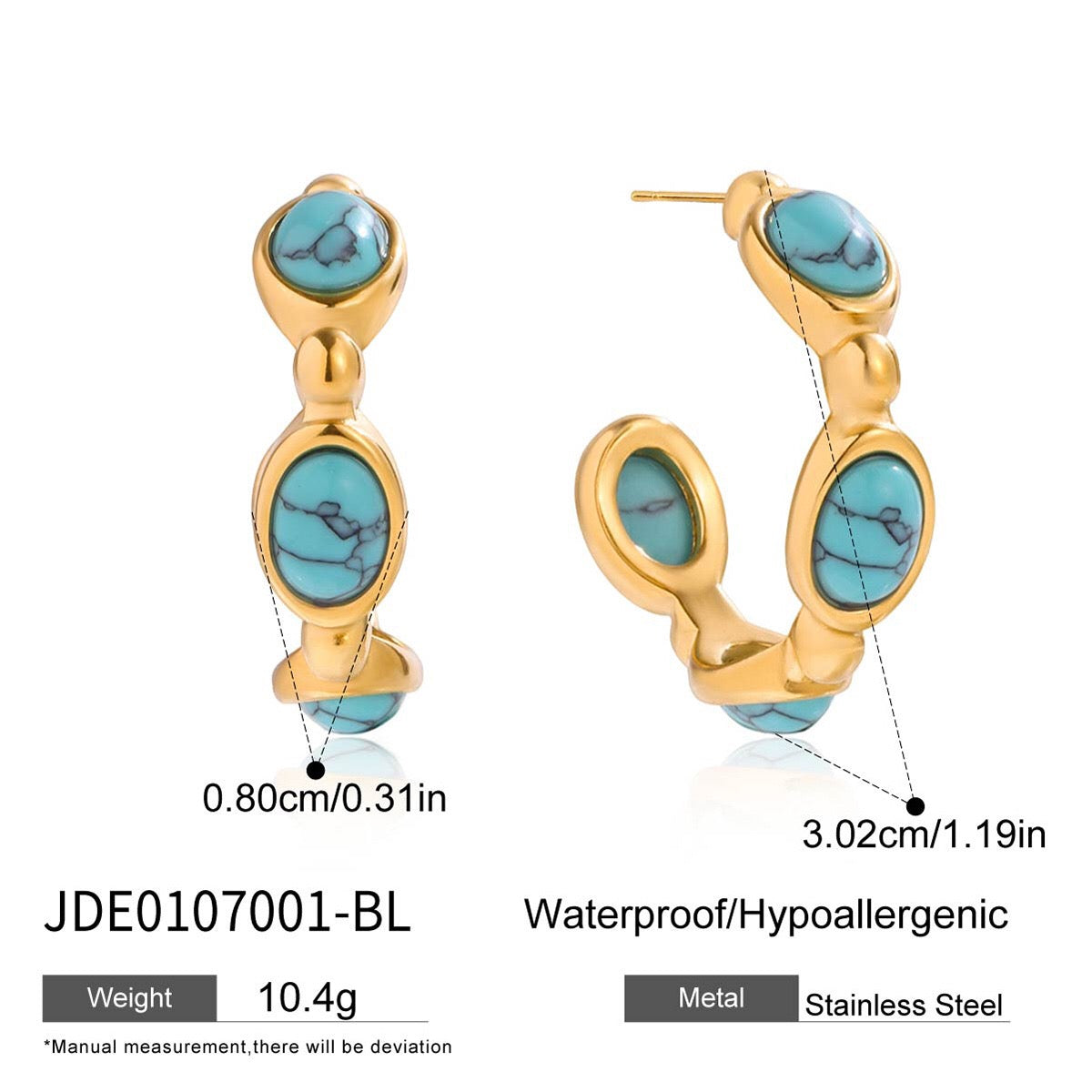 18K Gold Modern Charm Pearl Turquoise Hoop Earrings