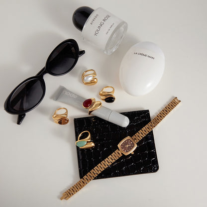 18K Gold Modern Royalty Gemstone Pearl Statement Ring