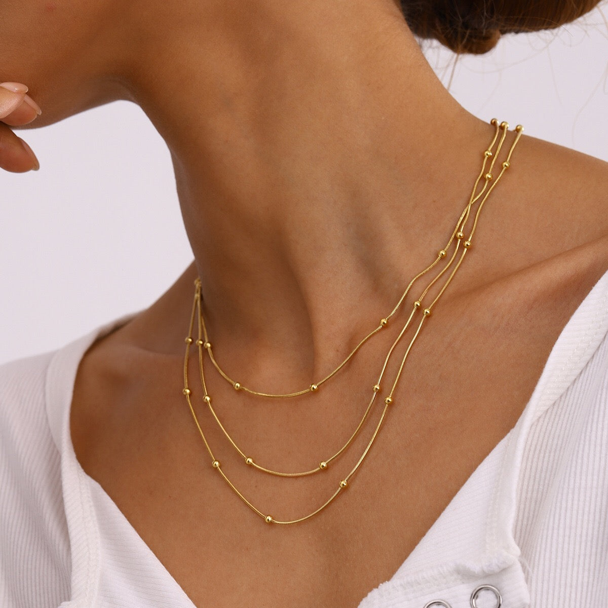 18K Gold Dainty Beaded Chain Layered Necklace Set