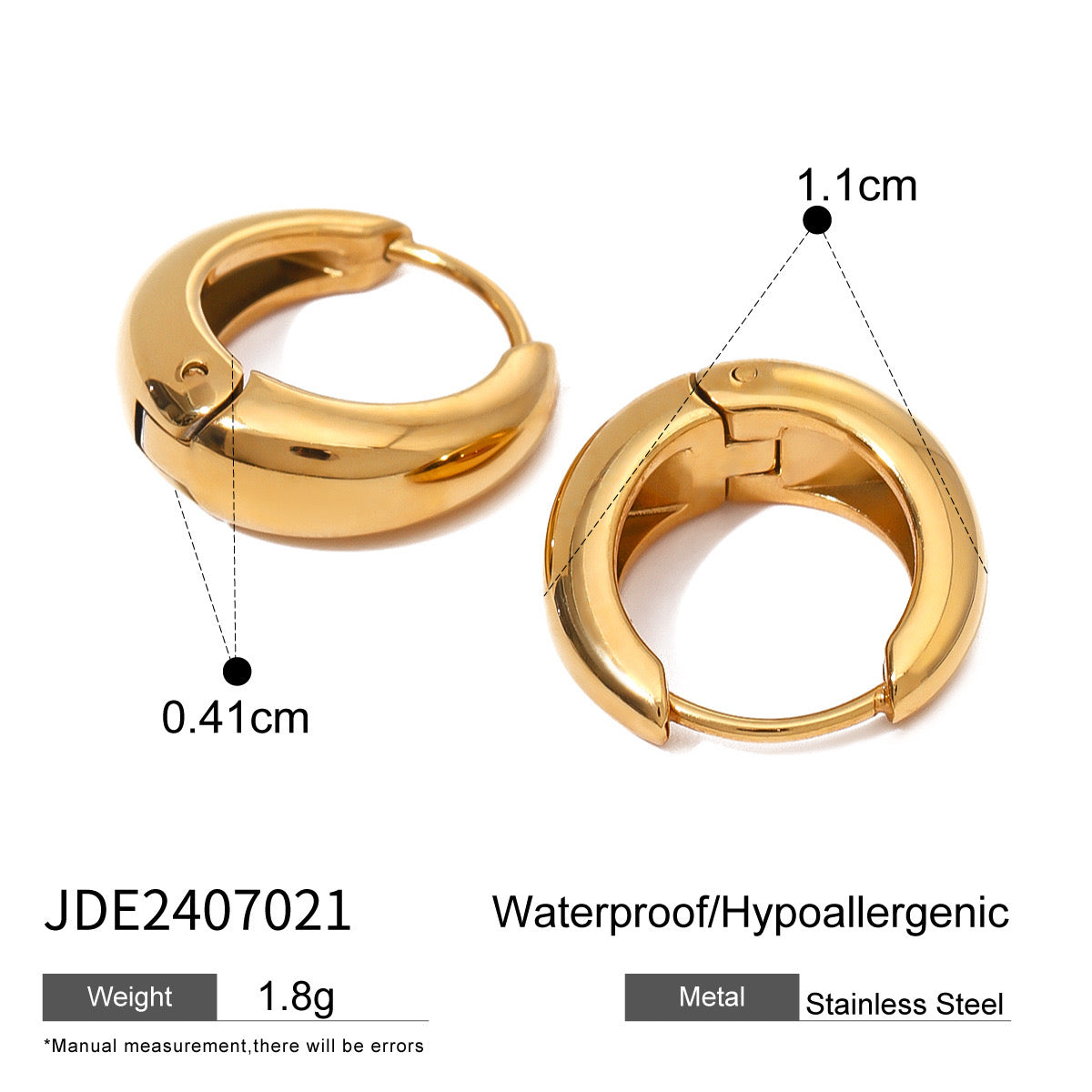 18K Gold Classic Dome Small Hoop Huggie Earrings