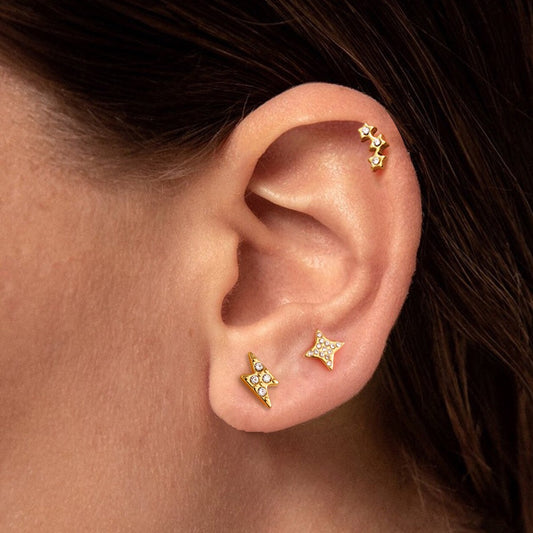 18K Gold Dainty Starry Studs Cartilage Earrings Set
