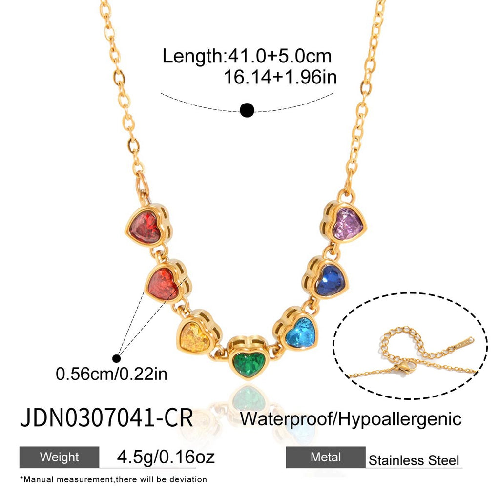 18K Gold Color Me Yours Rainbow Heart Pendant Dainty Chain Layered Necklace Set