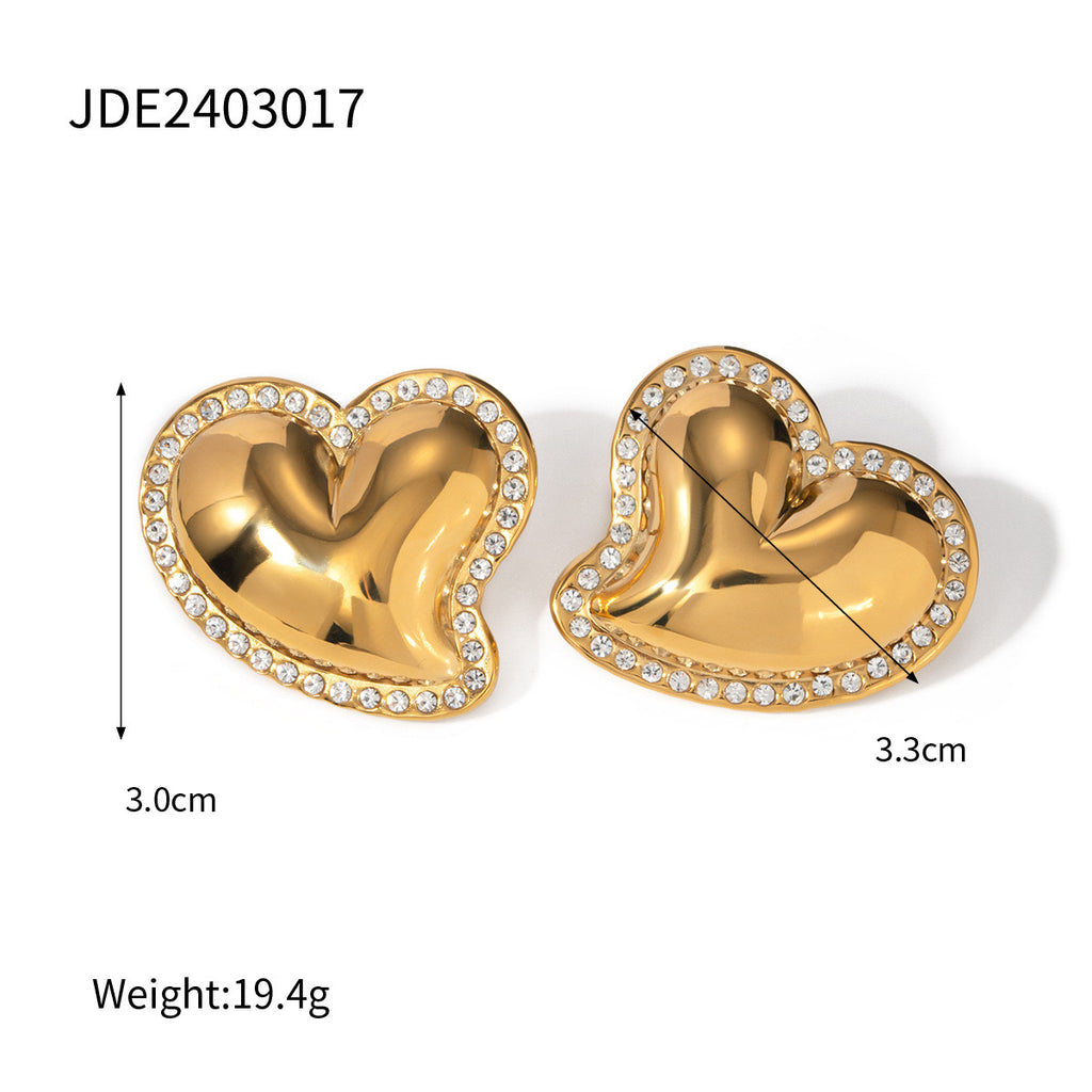 18K Gold Heart Flipped CZ Stud Earrings