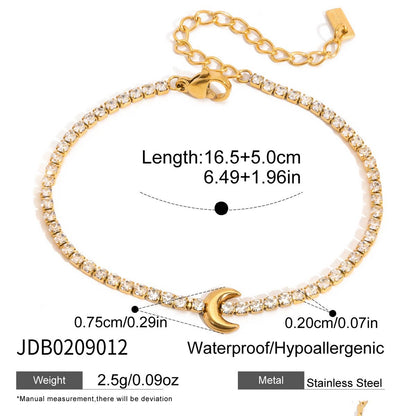 18K Gold Modern Fairytale Heart Bow Moon Clover Tennis Bracelet