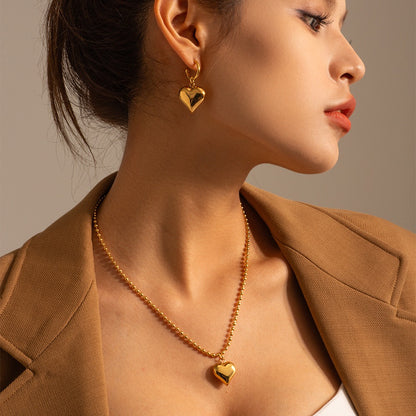 18K Gold Heart Pendant Small Ball Chain Necklace