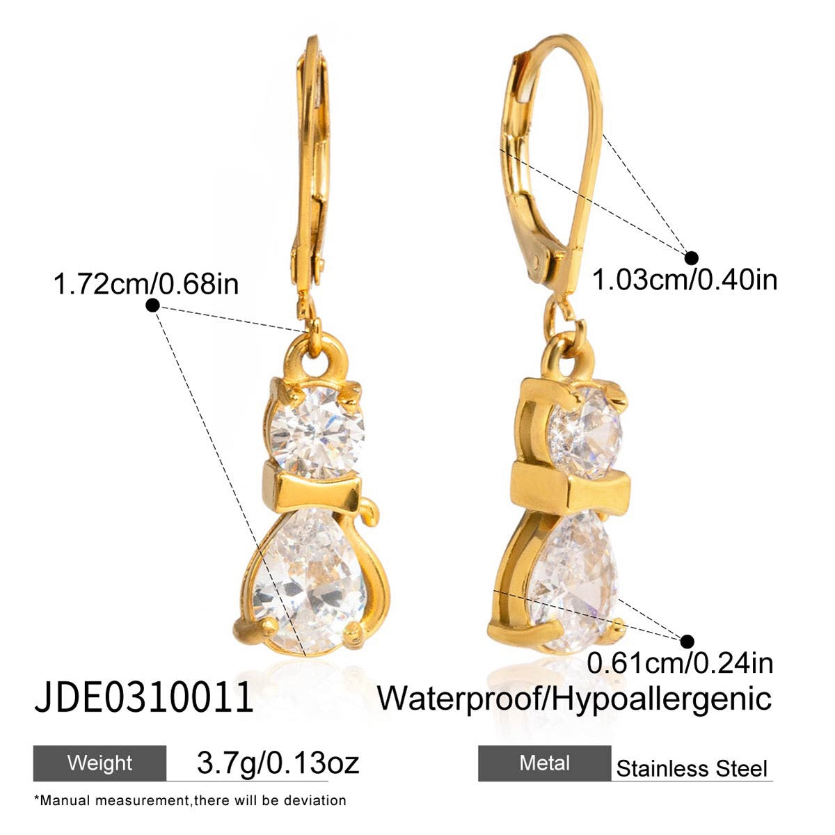 18K Gold Gala Sparkle Drop Dangle Earrings Ear Cuff Stack