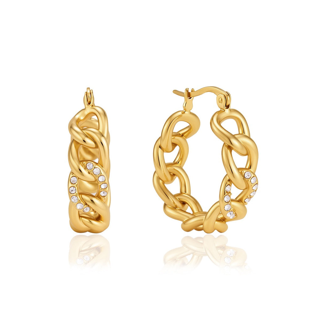 18K Gold Chic Links Chain Hoop Earrings