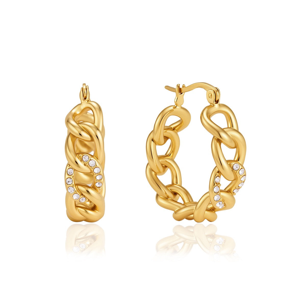18K Gold Chic Links Chain Hoop Earrings