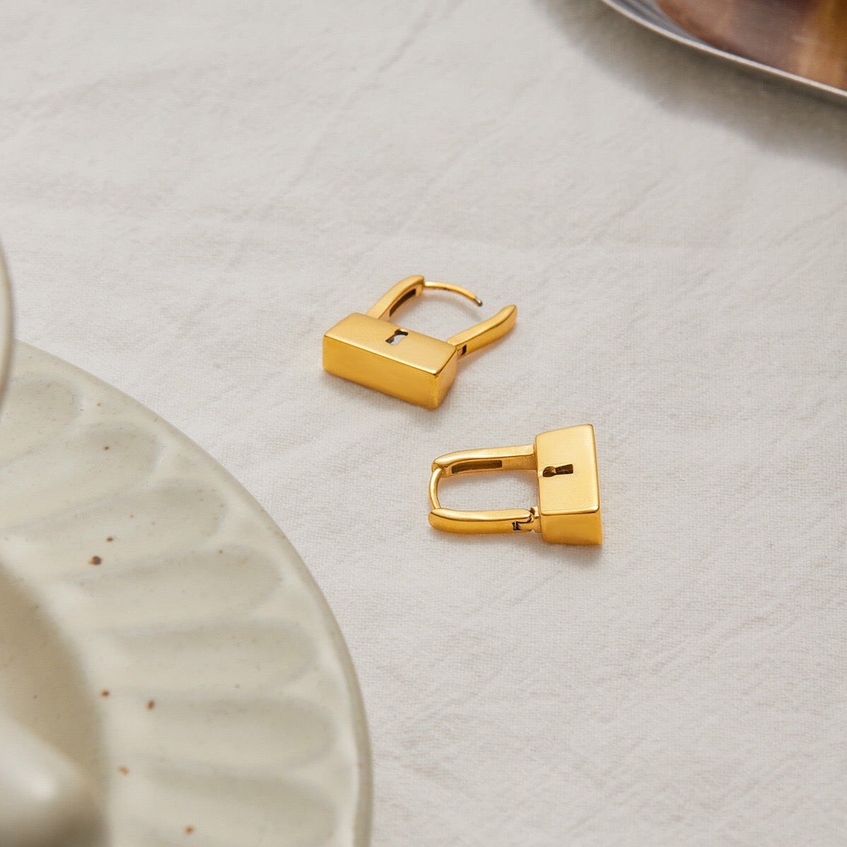 18K Gold Locked in Small Hoop Huggie Earrings