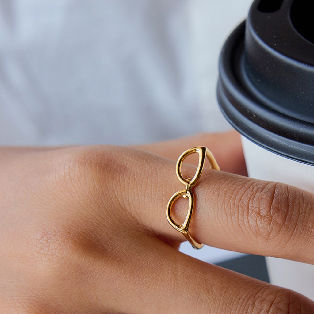 18K Gold Sexy Nerd Dainty Glasses Stacking Cuff Ring