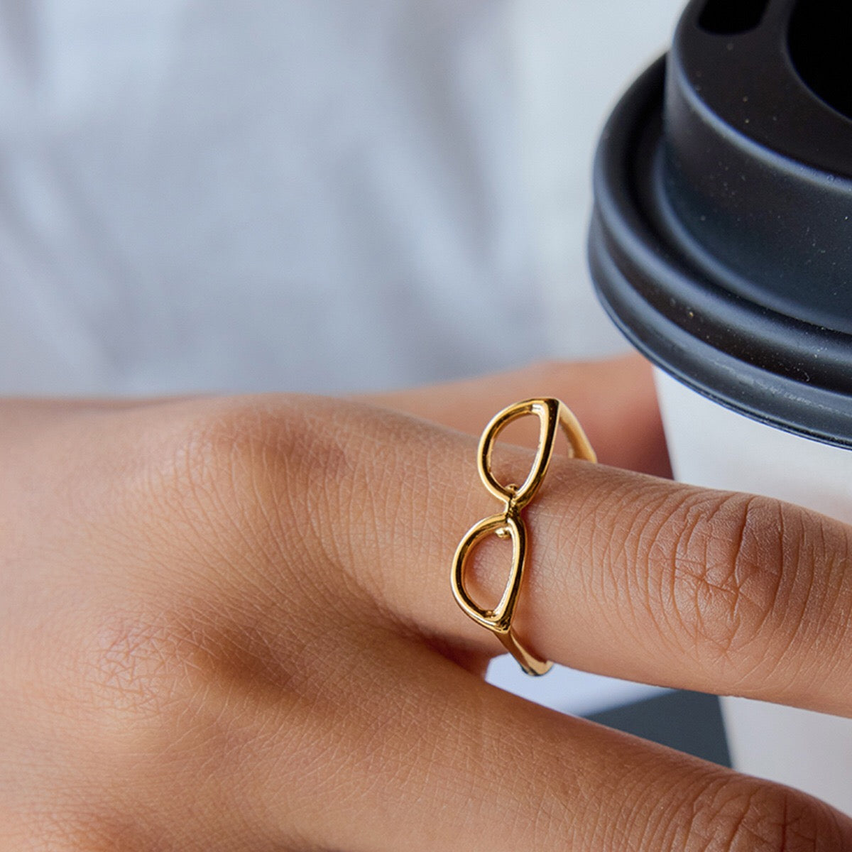 18K Gold Sexy Nerd Dainty Glasses Stacking Cuff Ring