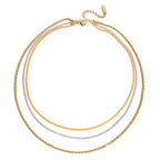 18K Gold and Silver Two Tone Herringbone Snake Rope Chain Layered Necklace Set