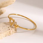 18K Gold Heart to Heart Cuff Bangle Bracelet