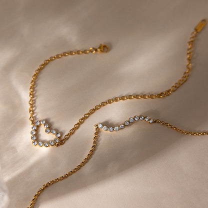 18K Gold Bliss Pave Heart Dainty Bracelet