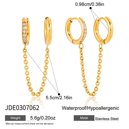18K Gold Sweet Tangle Small Hoop Huggie Dangle Drop Chain Earrings