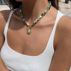18K Gold Island Charm Natural Stone Beaded Necklace
