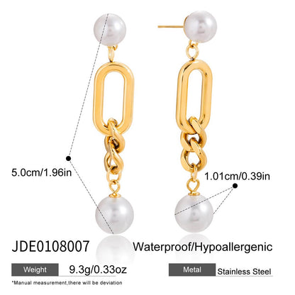 18K Gold Champagne Problems Pearl Chain Drop Dangle Earrings